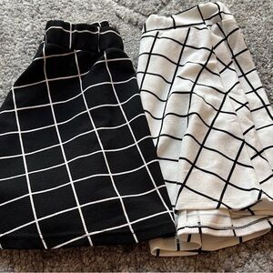 2 Black and White Flare Mini Skirts Grid Pleated skirts Plaid two skirts